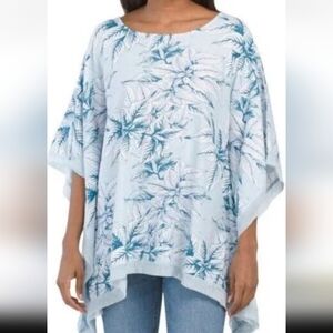 Cynthia Rowley Women's 1X Floral Linen Poncho Tunic Kimono Top Casual Spring